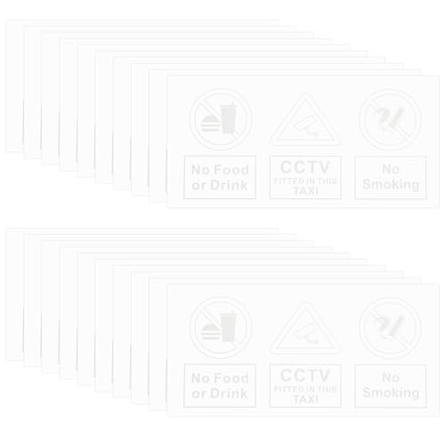 ECSiNG 20 Stück Taxi-Fensteraufkleber Kein Essen Oder Trinken mit CCTV-Kamera Rauchen Verboten Selbstklebendes Taxi-Schild 105x50mm für Taxis Kleinbusse Busse Transparent von ECSiNG