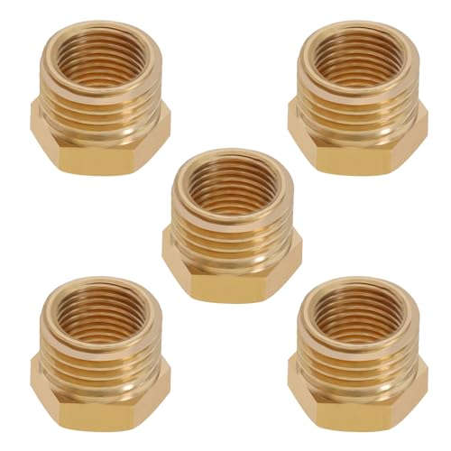 ECSiNG 5 Stück Adapter Reduzierstück Adapter Gewinde aus Messing 1/4 Außengewinde auf 1/8 Innengewinde, Sechskant-Schlauchverbinder für Gasleitungen HVAC Dampf Flüssiggas von ECSiNG