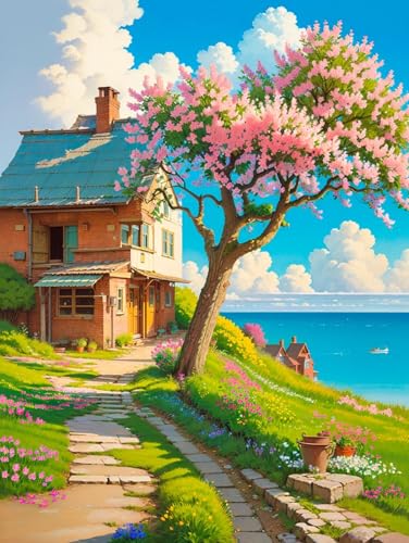 11CT Kreuzstickerei Set bedruckter Stoff, Pastorale Einfamilienhütte, E, DIY Stickerei Simple Entry Set Pre-Print Stickerei für Mädchen Handwerk Artikel Stickerei von ECUCU