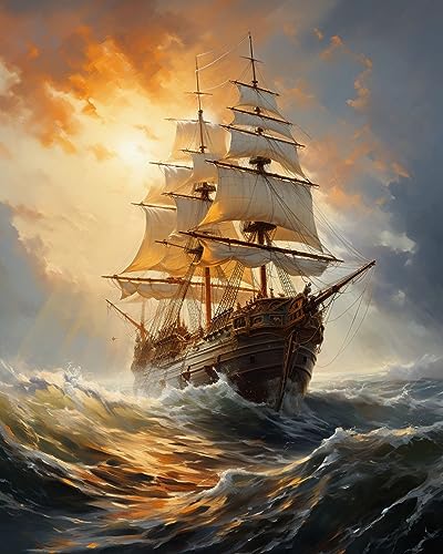 ECUCU 5D Diamant Kunst Handwerk Bild Kit, Segelschiff segelt auf See,D Leinwand Kreuzstich Stickerei Nach Zahlen Diamond Art Painting Zubehör für Erwachsene, Wohnkultur von ECUCU