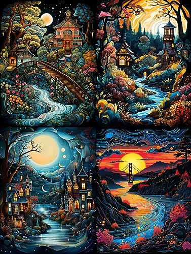 ECUCU Kreuzstich Stickpackungen Vorgedruckt Set, Waldhütte unter den Sternen,50 * 70cm, Kreuzstich Stickpackung Zum Sticken Starter Set FüR Erwachsene Kinder AnfäNger, Cross Stitch Kit von ECUCU