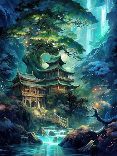 ECUCU Kreuzstich-Stickset, Fantasie-Märchenlandschaft,B,40 * 50cm 11CT DIY gestempelte Kreuzstich-Kits Hand Volle Linie Vorgedruckte Stickerei Starter Kits für Anfänger von ECUCU