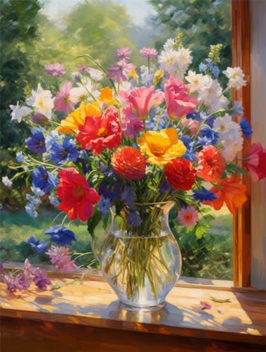 ECUCU Kreuzstich-Stickset für Erwachsene, Ölgemälde-Serie Bunter Blumenstrauß,G,50 * 70CM 11CT gestempelt, DIY Nadelarbeit, Stickerei-Kreuzstich-Set, komplette Reihe von Starter-Sets für Anfänger von ECUCU