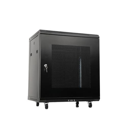 ECUTEE 12HE Netzwerk Server Schrank Netzwerk-Wandschrank 19 Zoll Rack Mehrzweck Serverschrank Netzwerkgehäuse mit 4 Abnehmbaren Rädern -Traglast 60 kg mit perforierter Fronttür (BxTxH) 600x450x650mm von ECUTEE