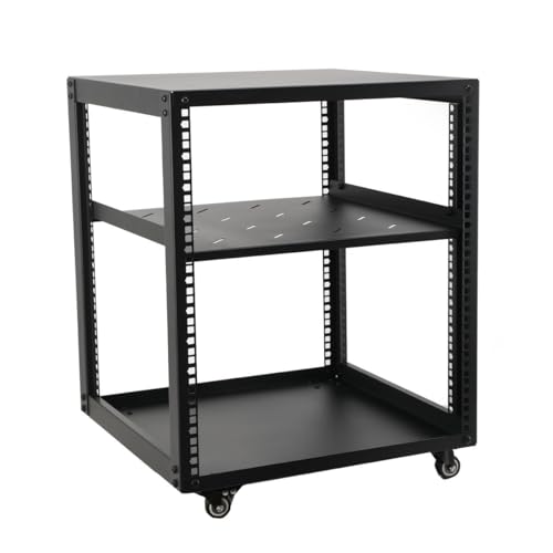 ECUTEE 12HE Server Rack Rackmount Server Gehäuse 477 x 509 x 645 mm, Offenem Rahmen verstellbare Tiefe Netzwerk Server Rack AV-Rack Serverschrank mit Rollen für Netzwerk IT Ausrüstung AV Ausrüstung von ECUTEE