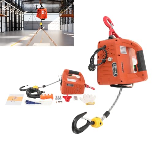 ECUTEE Elektrisch Seilwinde Seilzug Seilhebezug Elektro Hebezug Seilzug Winde 1500W Motorwinde Max. Tragkraft 500kg mit Drahtlose/Kabel Fernbedienung, 7.6m Stahldrahtseil Schlinge, LED-Anzeige von ECUTEE