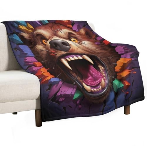 Bär Decke Weich Wärme Wohndecke Gemütlich Flanell-Fleece Sofadecke Deckeldecke 3D Tier Thema Kuscheldecke 180x200cm Blanket Für Kinder Erwachsene von ECWECC