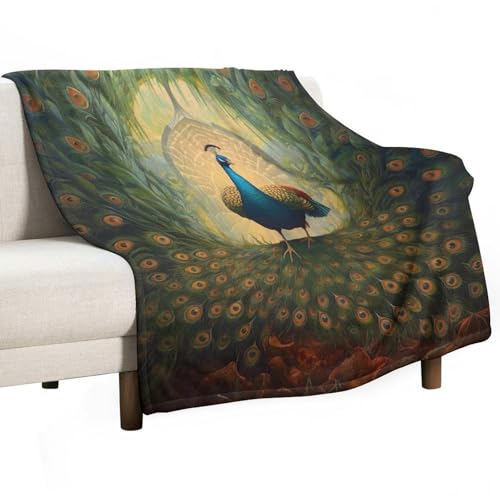 ECWECC Kuscheldecke Pfau Decke Kinder Weiche Flanell Tier Thema Fleecedecke Weihnachten Geschenk, Pfau Geschenke Für Jungen Mädchen (80x100cm) von ECWECC