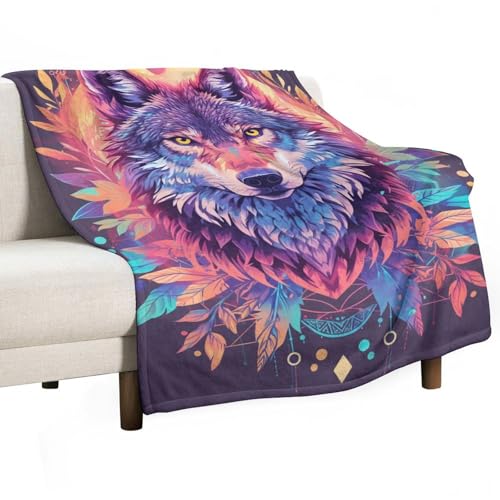 ECWECC Kuscheldecken Mit Wolf 80x130cm Decke Süße Tier Wölfe Flanelldecke Plaid Für Kinder Erwachsene Sofaüberwurf Decke Geburtstag von ECWECC