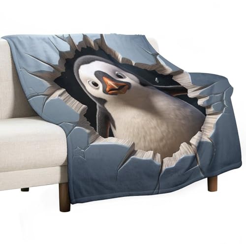 Kuscheldecke Flauschig Pinguin Decke 130x150cm Fleecedecke - Kinder Wohndecke Warm Winter Weich, Pinguin 3D Motiv Sofadecke, Decke Couch Blanket, Wohn- & Kuscheldecken von ECWECC