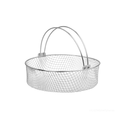 20 cm Luftfritteuse, quadratischer runder Netzkorb aus Edelstahl, Luftfritteuse-Dampfkorb mit Griff, knuspriger Korb aus Metall(Round) von ECWRWWGI
