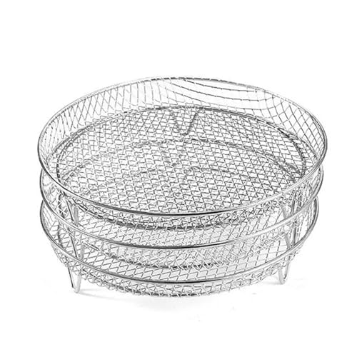Air Fryer Rack, 3er Set, Stapelbares mehrschichtiges Dörrgestell aus Edelstahl, Air Fryer Zubehör, Dampfkorb for den Backofen(Round) von ECWRWWGI