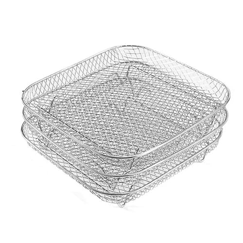 Air Fryer Rack, 3er Set, Stapelbares mehrschichtiges Dörrgestell aus Edelstahl, Air Fryer Zubehör, Dampfkorb for den Backofen(Square) von ECWRWWGI