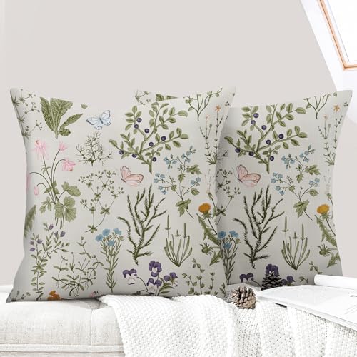 ECZOIL 2er Set Boho Kissenbezüge 40x40 cm, Blumen Dekorative Kissenhülle Kurzer Plüsch 16x16 Inch Doppelseitiger Druck Dekorative Kissenbezug für Wohnzimmer Sofa Schlafzimmer-Vintage Blume von ECZOIL