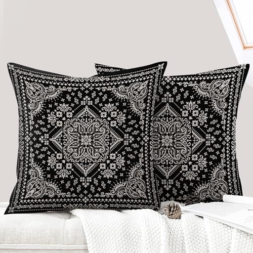 ECZOIL 2er Set Boho Kissenbezüge 40x40 cm, Boho Dekorative Kissenhülle Kurzer Plüsch 16x16 Inch Doppelseitiger Druck Dekorative Kissenbezug für Wohnzimmer Sofa Schlafzimmer-Bosi Schwarz ECZOIL 2er Set Boho Kissenbezüge 40x40 cm, Boho Dekorative Kissenhülle Kurzer Plüsch 16x16 Inch Doppelseitiger Druck Dekorative Kissenbezug für Wohnzimmer Sofa Schlafzimmer-Bosi Schwarz von ECZOIL