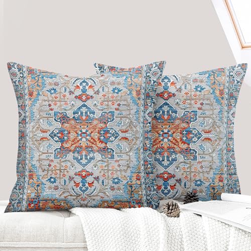 ECZOIL 2er Set Boho Kissenbezüge 45x45 cm,Böhmische Blumen Dekorative Kissenhülle Flachs 18x18 Inch Doppelseitiger Druck Dekorative Kissenbezug für Wohnzimmer Sofa Schlafzimmer-Blau Orange ECZOIL 2er Set Boho Kissenbezüge 45x45 cm,Böhmische Blumen Dekorative Kissenhülle Flachs 18x18 Inch Doppelseitiger Druck Dekorative Kissenbezug für Wohnzimmer Sofa Schlafzimmer-Blau Orange von ECZOIL