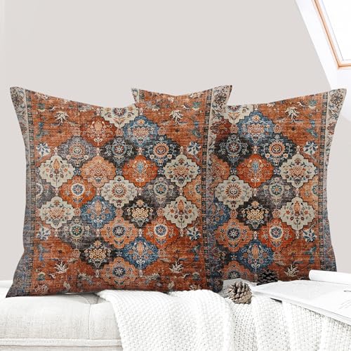 ECZOIL 2er Set Boho Kissenbezüge 45x45 cm,Böhmische Blumen Dekorative Kissenhülle Flachs 18x18 Inch Doppelseitiger Druck Dekorative Kissenbezug für Wohnzimmer Sofa Schlafzimmer-Blumen Orange ECZOIL 2er Set Boho Kissenbezüge 45x45 cm,Böhmische Blumen Dekorative Kissenhülle Flachs 18x18 Inch Doppelseitiger Druck Dekorative Kissenbezug für Wohnzimmer Sofa Schlafzimmer-Blumen Orange von ECZOIL