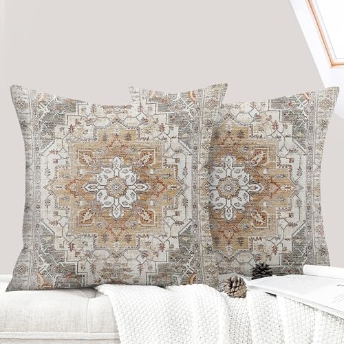 ECZOIL 2er Set Boho Kissenbezüge 45x45 cm,Böhmische Blumen Dekorative Kissenhülle Flachs 18x18 Inch Doppelseitiger Druck Dekorative Kissenbezug für Wohnzimmer Sofa Schlafzimmer-Braun ECZOIL 2er Set Boho Kissenbezüge 45x45 cm,Böhmische Blumen Dekorative Kissenhülle Flachs 18x18 Inch Doppelseitiger Druck Dekorative Kissenbezug für Wohnzimmer Sofa Schlafzimmer-Braun von ECZOIL