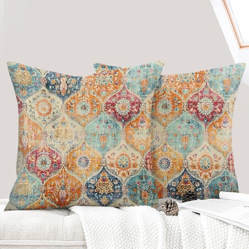ECZOIL 2er Set Boho Kissenbezüge 45x45 cm,Böhmische Blumen Dekorative Kissenhülle Flachs 18x18 Inch Doppelseitiger Druck Dekorative Kissenbezug für Wohnzimmer Sofa Schlafzimmer-Cremefarben ECZOIL 2er Set Boho Kissenbezüge 45x45 cm,Böhmische Blumen Dekorative Kissenhülle Flachs 18x18 Inch Doppelseitiger Druck Dekorative Kissenbezug für Wohnzimmer Sofa Schlafzimmer-Cremefarben von ECZOIL
