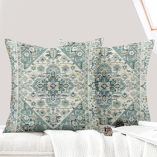 ECZOIL 2er Set Boho Kissenbezüge 45x45 cm,Böhmische Blumen Dekorative Kissenhülle Flachs 18x18 Inch Doppelseitiger Druck Dekorative Kissenbezug für Wohnzimmer Sofa Schlafzimmer-Hellgrün ECZOIL 2er Set Boho Kissenbezüge 45x45 cm,Böhmische Blumen Dekorative Kissenhülle Flachs 18x18 Inch Doppelseitiger Druck Dekorative Kissenbezug für Wohnzimmer Sofa Schlafzimmer-Hellgrün von ECZOIL