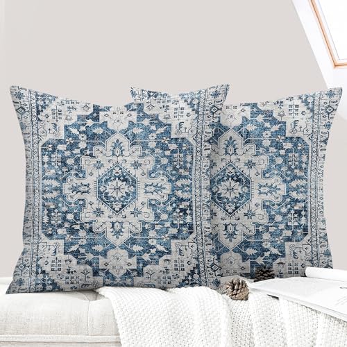 ECZOIL 2er Set Boho Kissenbezug 40x40 cm Kissenhülle Dekorative Boho Stil Vintage Zierkissenbezüge Kissen für Sofa Sessel Zuhause Schlafzimmer mit Verstecktem Reißverschluss - Blau und Weiß ECZOIL 2er Set Boho Kissenbezug 40x40 cm Kissenhülle Dekorative Boho Stil Vintage Zierkissenbezüge Kissen für Sofa Sessel Zuhause Schlafzimmer mit Verstecktem Reißverschluss - Blau und Weiß von ECZOIL