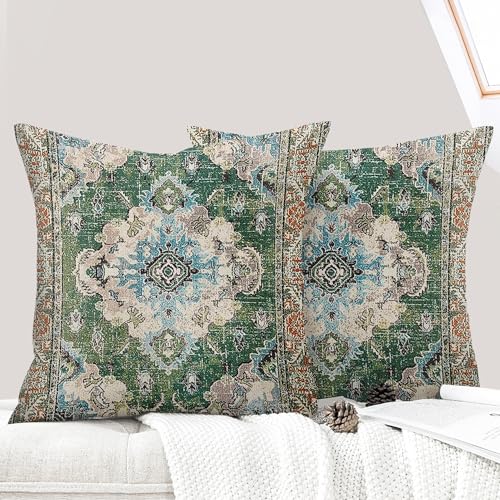 ECZOIL 2er Set Boho Kissenbezug 40x40 cm Kissenhülle Dekorative Boho Stil Vintage Zierkissenbezüge Kissen für Sofa Sessel Zuhause Schlafzimmer mit Verstecktem Reißverschluss - Grün von ECZOIL