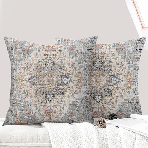 ECZOIL 2er Set Boho Kissenbezug 40x40 cm Kissenhülle Dekorative Dekokissen Boho Stil Vintage Zierkissen für Wohnzimmer Schlafzimmer Sofa Home Decor mit Verstecktem Reißverschluss - Blau Grau von ECZOIL