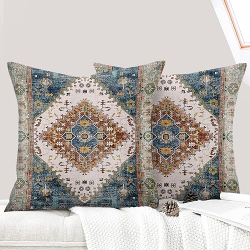 ECZOIL 2er Set Boho Kissenbezug 40x40 cm Kissenhülle Dekorative Dekokissen Boho Stil Vintage Zierkissen für Wohnzimmer Schlafzimmer Sofa Home Decor mit Verstecktem Reißverschluss - Blaugrün von ECZOIL