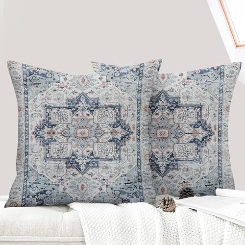 ECZOIL 2er Set Boho Kissenbezug 40x40 cm Kissenhülle Dekorative Dekokissen Boho Stil Vintage Zierkissen für Wohnzimmer Schlafzimmer Sofa Home Decor mit Verstecktem Reißverschluss - Vintage Blau von ECZOIL