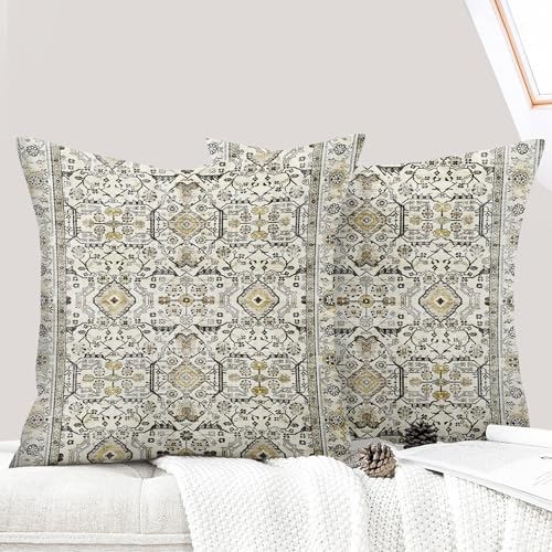 ECZOIL 2er Set Boho Kissenbezug 60x60 cm Kissenhülle Dekorative Dekokissen Boho Stil Vintage Zierkissen für Wohnzimmer Schlafzimmer Sofa Home Decor mit Verstecktem Reißverschluss - Gelb Grau von ECZOIL