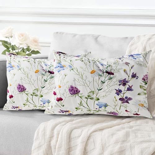 ECZOIL 2er Set Kissenbezüge 40x60 cm,Blumen Dekorative Kissenhülle Kurzer Plüsch 16x24 Inch Doppelseitiger Druck Dekorative Kissenbezug für Wohnzimmer Sofa Schlafzimmer-Lila-gänseblümchen von ECZOIL