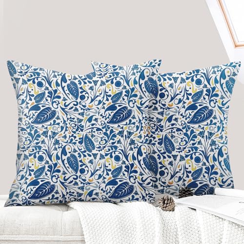 ECZOIL 2er Set Kissenbezüge für 40x40 cm, Blumen Dekorative Kissenhülle Kurzer Plüsch 16x16 Inch Doppelseitiger Druck Dekorative Kissenbezug für Wohnzimmer Sofa Schlafzimmer-Blaue Blätter ECZOIL 2er Set Kissenbezüge für 40x40 cm, Blumen Dekorative Kissenhülle Kurzer Plüsch 16x16 Inch Doppelseitiger Druck Dekorative Kissenbezug für Wohnzimmer Sofa Schlafzimmer-Blaue Blätter von ECZOIL