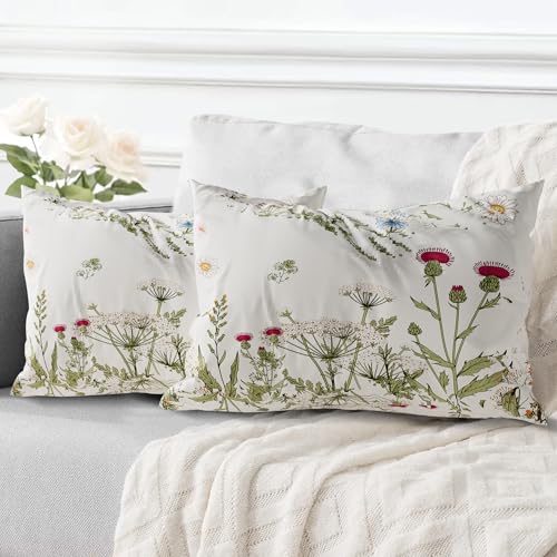 ECZOIL 2er Set Kissenbezüge für 40x60 cm, Blumen Dekorative Kissenhülle Kurzer Plüsch 16x24 Inch Doppelseitiger Druck Dekorative Kissenbezug für Wohnzimmer Sofa Schlafzimmer-Bunte Blumen von ECZOIL