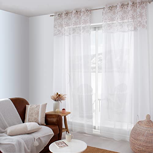Enjoy Home – Vorhang Rosa – 8 silberfarbene Ösen – Durchmesser 4 cm – Spitzenborte – 100% Polyester – Stoff Oeko-Tex-Zertifiziert – 140 x 240 cm – Farbe Weiß von ED ENJOY HOME