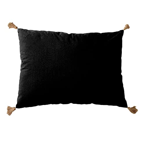 Enjoy Home – Kissen mit 4 Quasten Jute – Maße: 50 x 70 cm – Stoff aus Baumwolle mit Oeko-Tex-Zertifikat – ideal für Farbe auf Ihre Sofas – Farbe Schwarz von ED ENJOY HOME