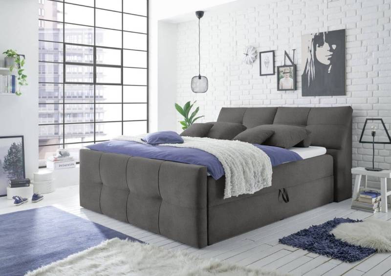 ED EXCITING DESIGN Boxbett Redmond 160/180x200 + Bettkasten, 9Z-Tonnentaschenfederkern-Matratze (Komplettbett inklusive Matratze und Topper), Pflegeleichte Mikrofaser, 9-Zonen-Matratze, Stauraum, Topper von ED EXCITING DESIGN