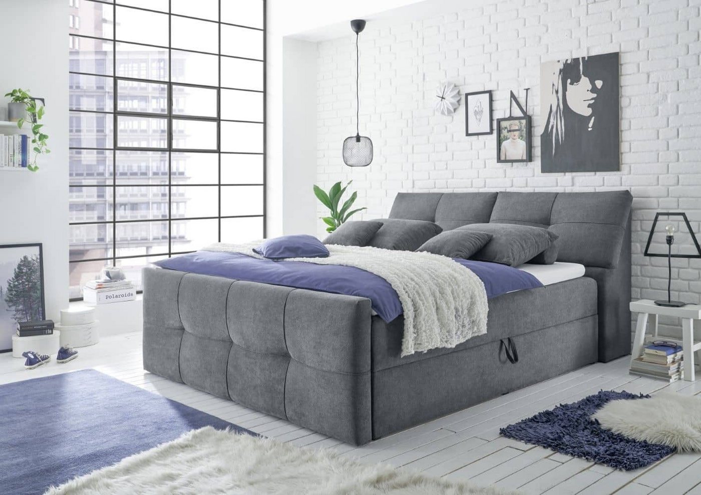 ED EXCITING DESIGN Boxbett Redmond 160/180x200 + Bettkasten, 9Z-Tonnentaschenfederkern-Matratze (Komplettbett inklusive Matratze und Topper), Pflegeleichte Mikrofaser, 9-Zonen-Matratze, Stauraum, Topper von ED EXCITING DESIGN