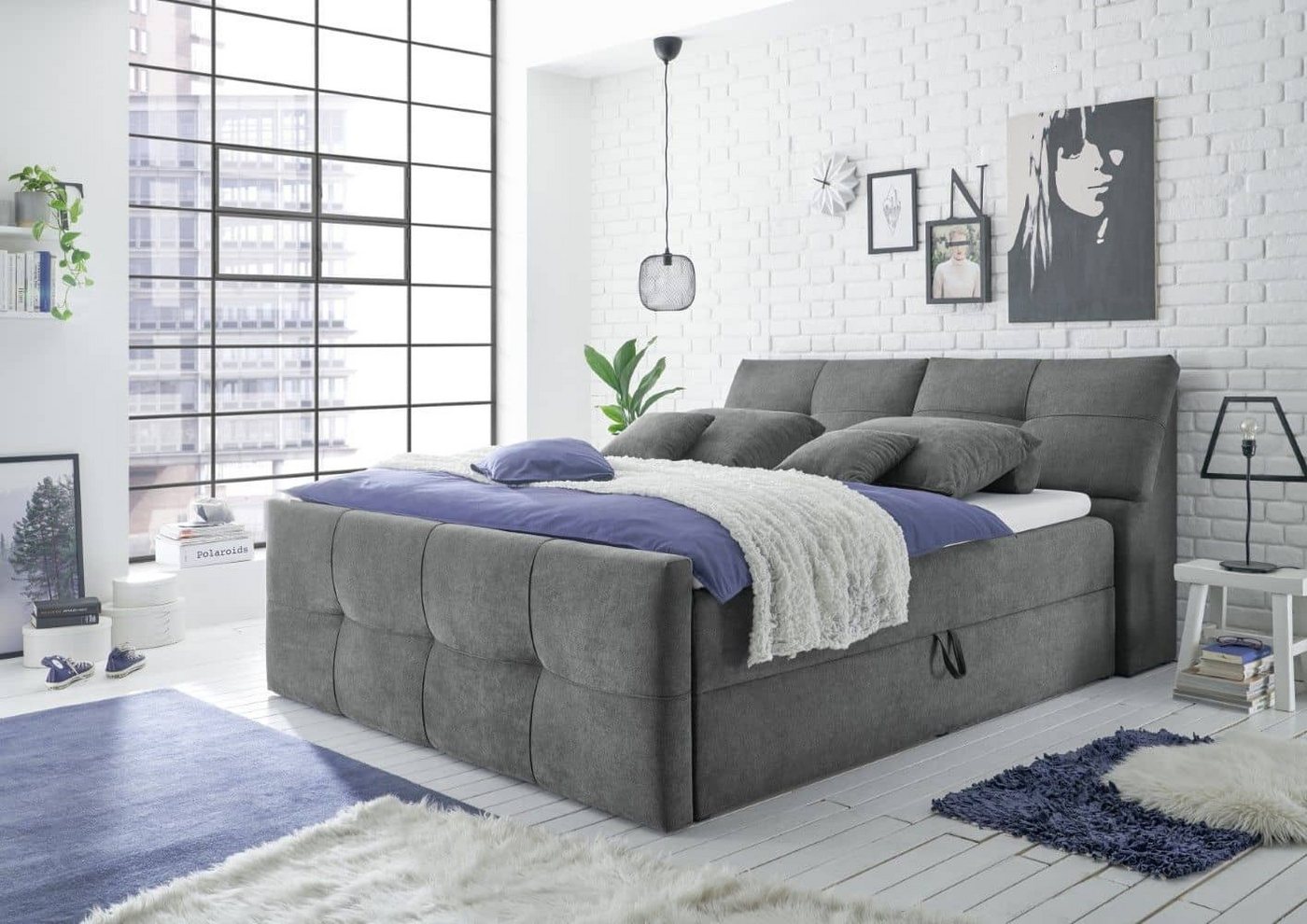 ED EXCITING DESIGN Boxbett Redmond 160/180x200 + Bettkasten, 9Z-Tonnentaschenfederkern-Matratze (Komplettbett inklusive Matratze und Topper), Pflegeleichte Mikrofaser, 9-Zonen-Matratze, Stauraum, Topper von ED EXCITING DESIGN