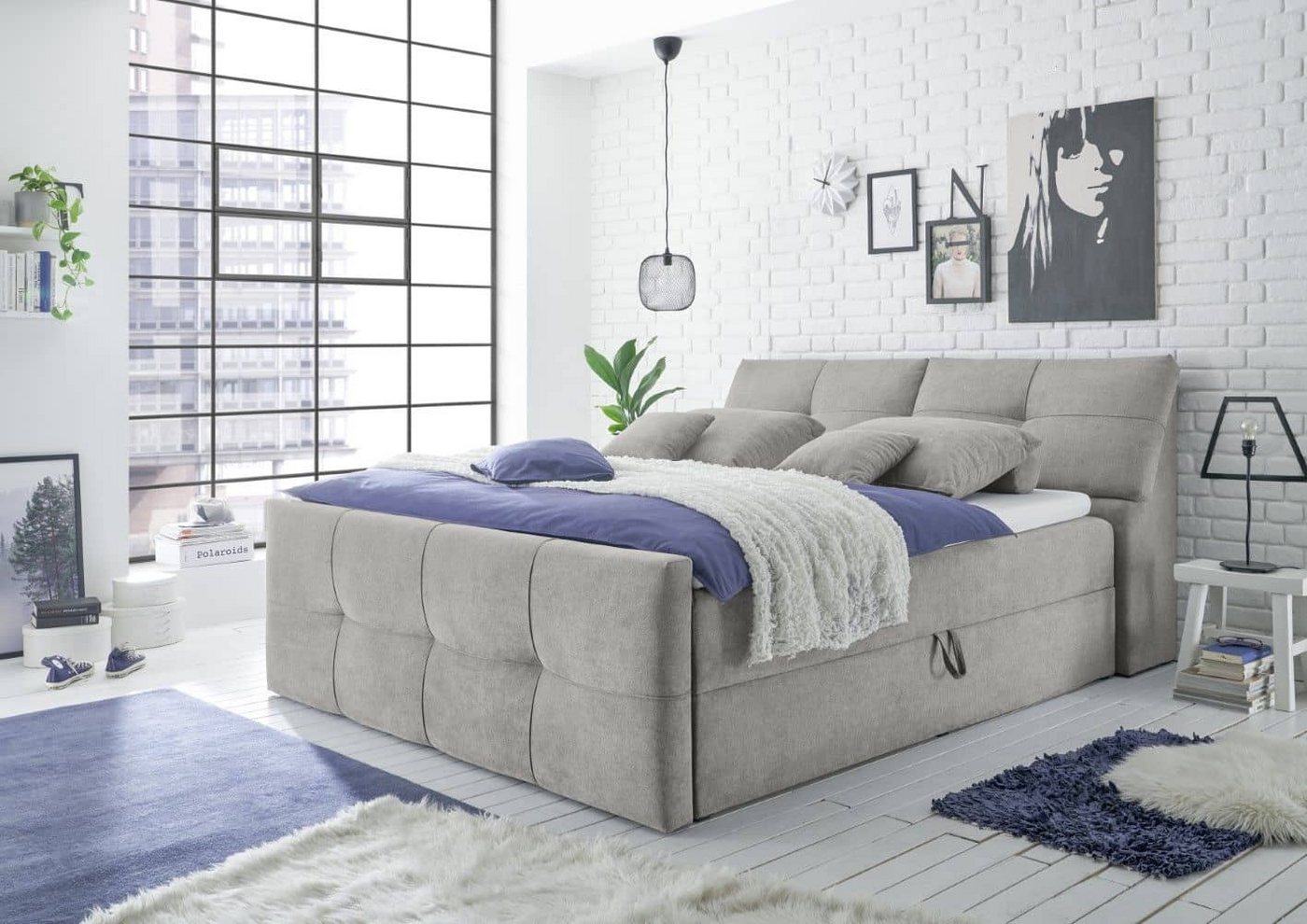 ED EXCITING DESIGN Boxbett Redmond 160/180x200 + Bettkasten, 9Z-Tonnentaschenfederkern-Matratze (Komplettbett inklusive Matratze und Topper), Pflegeleichte Mikrofaser, 9-Zonen-Matratze, Stauraum, Topper von ED EXCITING DESIGN