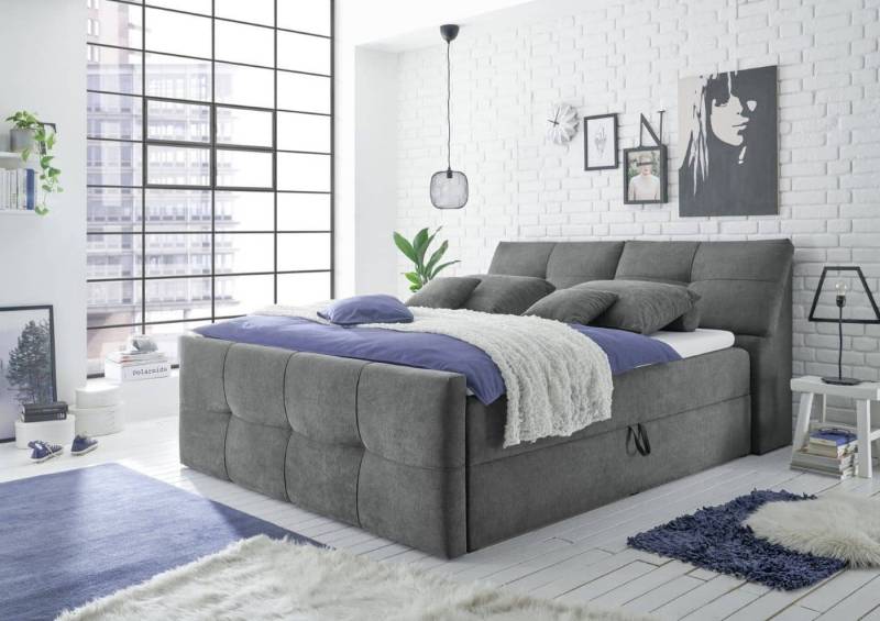 ED EXCITING DESIGN Boxbett Redmond 160/180x200 + Bettkasten, 9Z-Tonnentaschenfederkern-Matratze (Komplettbett inklusive Matratze und Topper), Pflegeleichte Mikrofaser, 9-Zonen-Matratze, Stauraum, Topper von ED EXCITING DESIGN