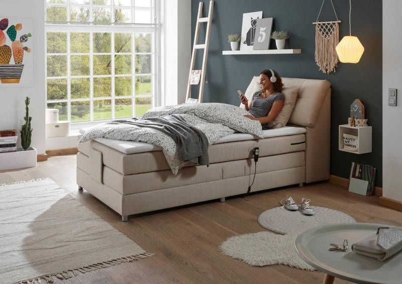 ED EXCITING DESIGN Boxspringbett Carpino, inkl. Motor, Stauraum im Kopfteil und Topper von ED EXCITING DESIGN