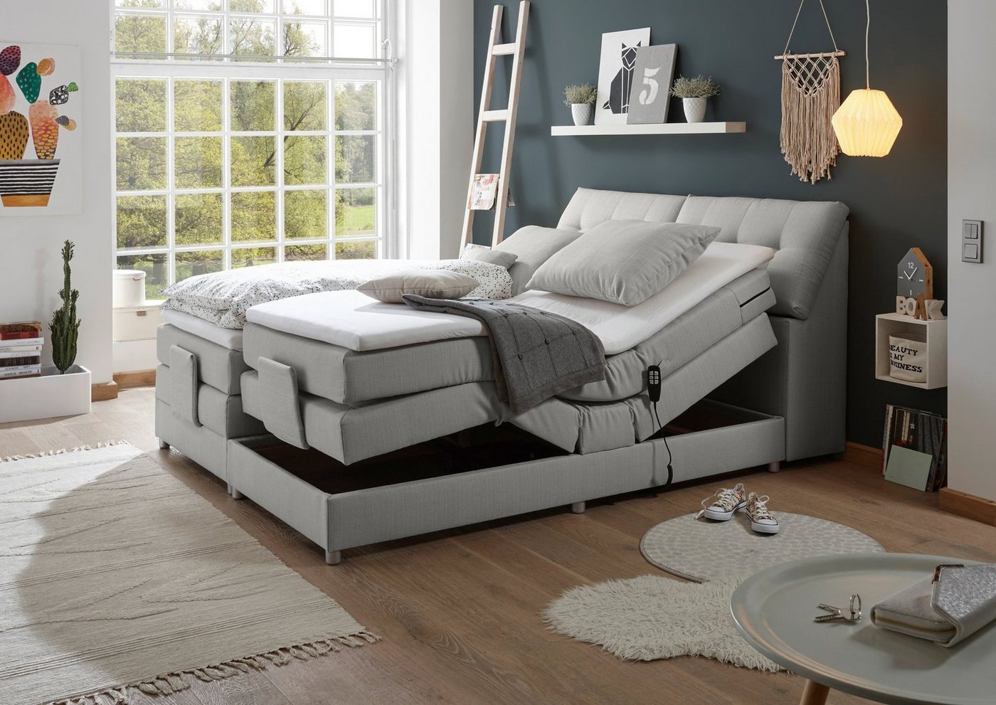 ED EXCITING DESIGN Boxspringbett Concord, inkl. Motor, Stauraum im Kopfteil und Topper von ED EXCITING DESIGN