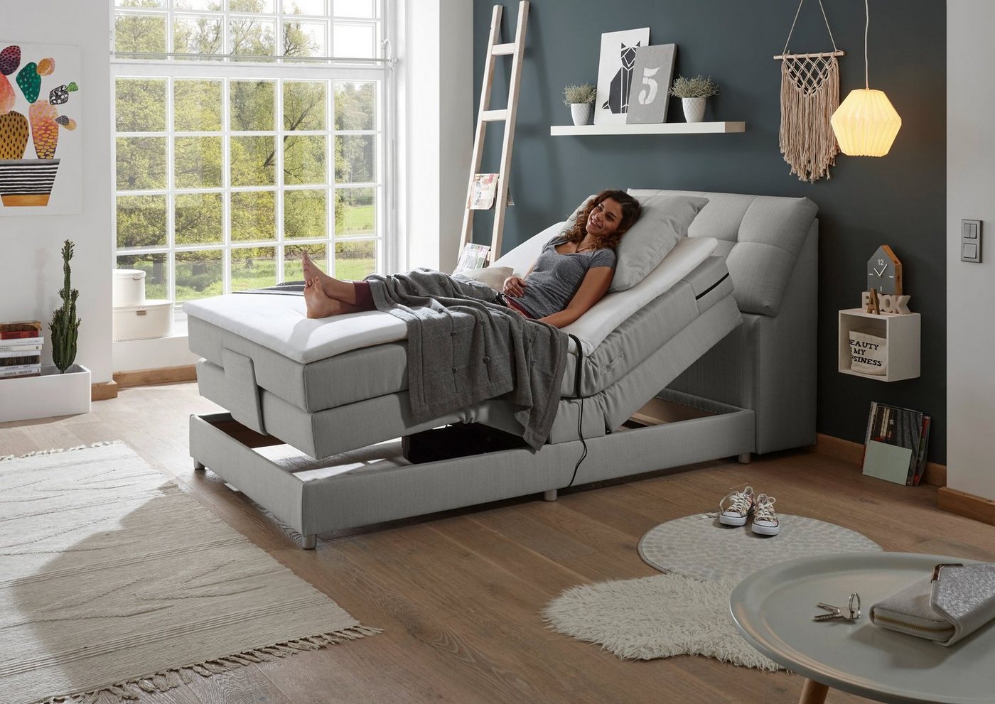 ED EXCITING DESIGN Boxspringbett Concord, inkl. Motor, Stauraum im Kopfteil und Topper von ED EXCITING DESIGN