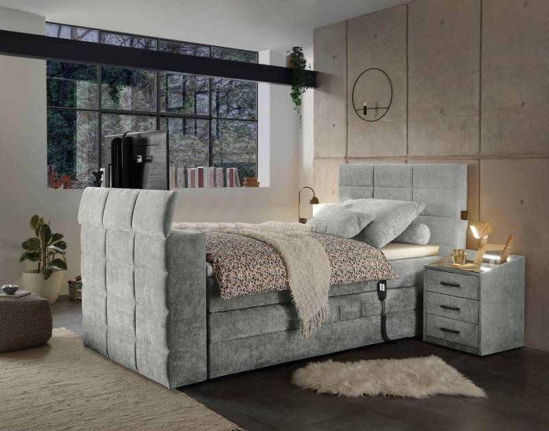 ED EXCITING DESIGN Boxspringbett Denver, inkl. Motor, Topper und motorisierter TV-Halterung bis 40 Zoll von ED EXCITING DESIGN