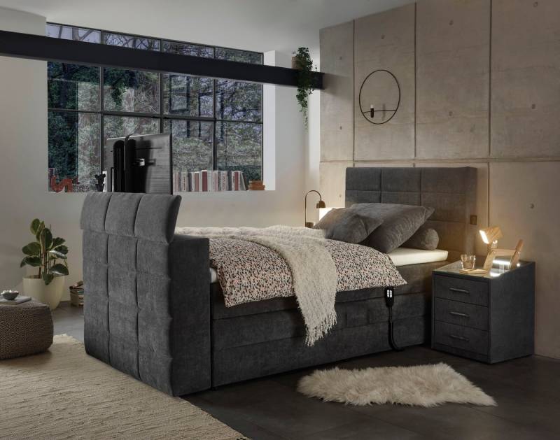ED EXCITING DESIGN Boxspringbett Denver, inkl. Motor, Topper und motorisierter TV-Halterung bis 40 Zoll von ED EXCITING DESIGN