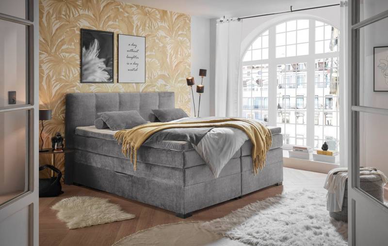 ED EXCITING DESIGN Boxspringbett Fanes mit Komforteinstiegshöhe von 73cm, erhältlich in 180x200cm, inkl. Bettkasten und 7cm Visco-Topper von ED EXCITING DESIGN