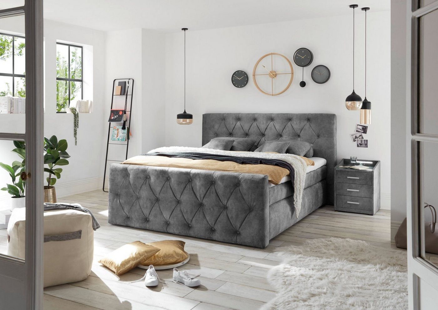 ED EXCITING DESIGN Boxspringbett Hammonton, inkl. Topper mit Klimaband und 2 versteckten Bettkästen von ED EXCITING DESIGN