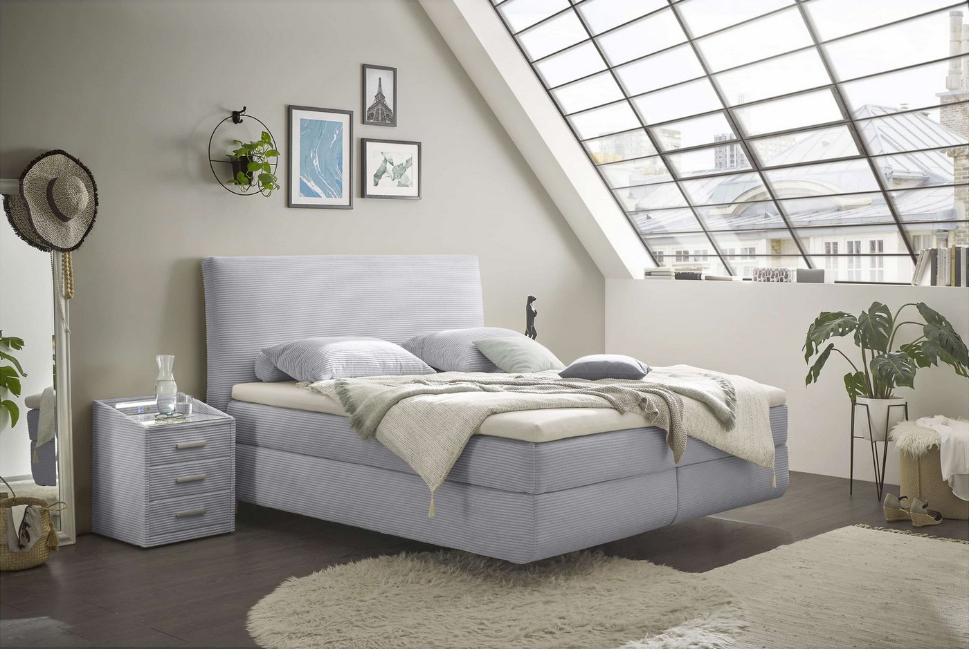 ED EXCITING DESIGN Boxspringbett Marbella 180x200 cm inkl. Topper - Cord-Bezug (Bett inklusive Matratze und Topper), 7-Zonen-Matratze, H30-Topper, ergonomisch, Cordbezug von ED EXCITING DESIGN