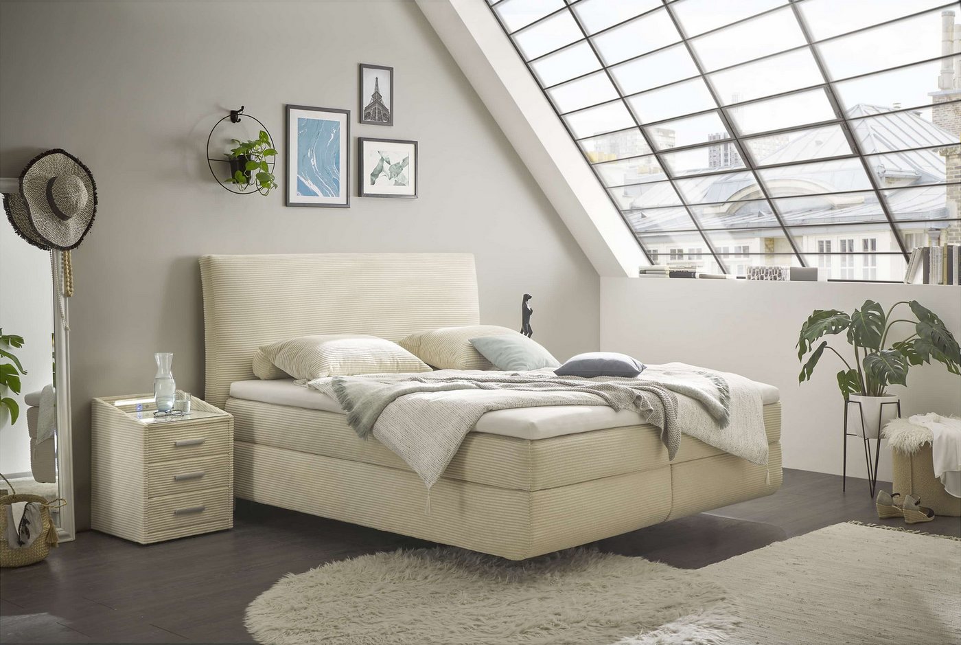 ED EXCITING DESIGN Boxspringbett Marbella 180x200 cm inkl. Topper - Cord-Bezug (Bett inklusive Matratze und Topper), 7-Zonen-Matratze, H30-Topper, ergonomisch, Cordbezug von ED EXCITING DESIGN