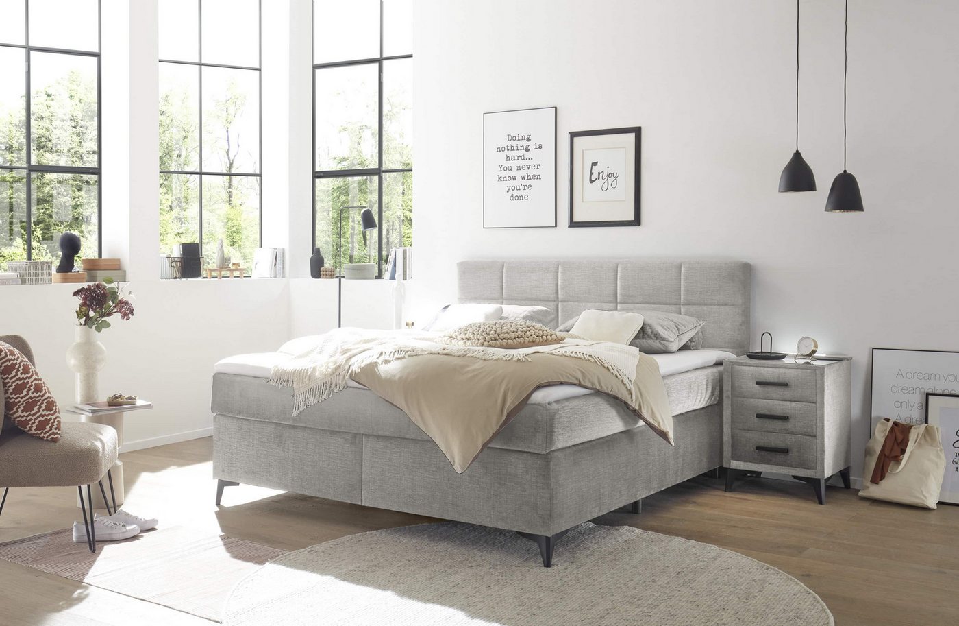 ED EXCITING DESIGN Boxspringbett Navarra – 140x200 und 180x200 inkl. Topper und Matratze (Inklusive Matratze und Topper), Pflegeleichter Bezug, wählbare Größe & stilvolle Farbvielfalt von ED EXCITING DESIGN